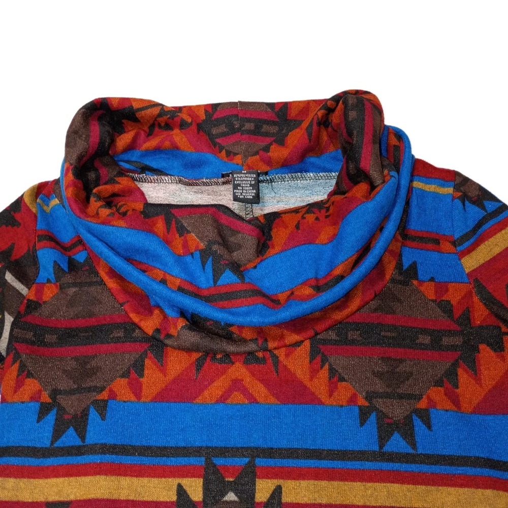Rue 21 Aztec Print Dress Junior Womens Medium Cowl Neck Long Sleeve Western‎ - Picture 4 of 9